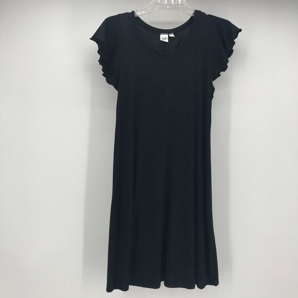 GAP Dress Womens XS Black Crew Neck Ruffle Cap Sleeve A Line Knit Pullover - Picture 1 of 7